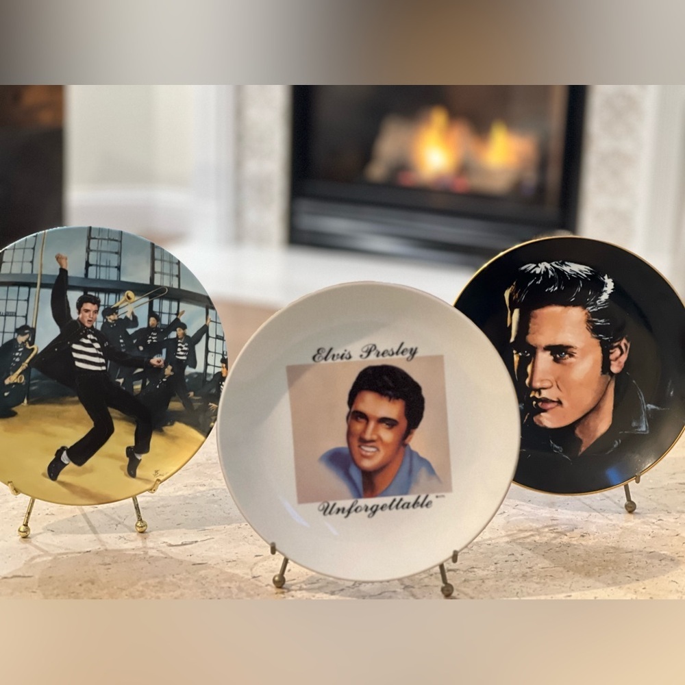 Set of Three Elvis Presley Collector Plates with Stands